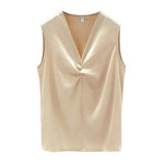 Summer New Satin V-neck Sleeveless Camisole High-end Design Cross Inner Wear Blouse Women