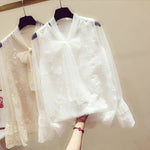 All-match White Bow Little Fairy Blouse Western Style Lace