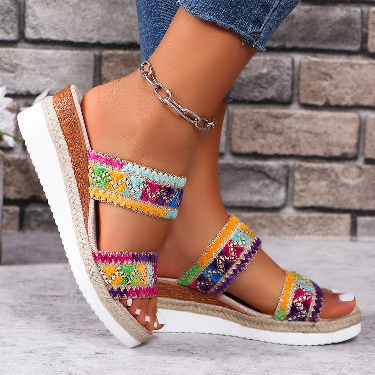 Woven Wave Patterned Sandals for Women | Ethnic style linen background | Begogi Shop |