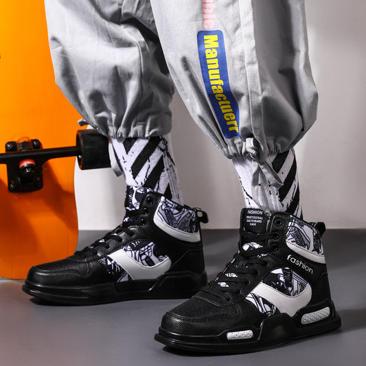 Men Sport Shoes High-tops Graffiti Sneakers Trendy