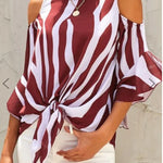 Summer New Striped Off Shoulder Blouse Women Short Sleeve Sexy Shirt Plus Size Casual Round Neck Blusas Mujer De Moda