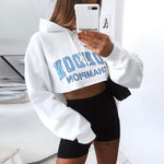 Explosion Style Autumn Long-Sleeved Hoodie Women Crop Top White