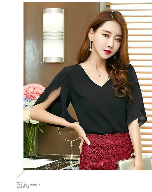 V-Neck Temperament Loose Ruffled All-Match Blouse