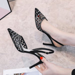 Women's Pointed Rhinestone Heel Hollow Sandals | Begogi Shop |