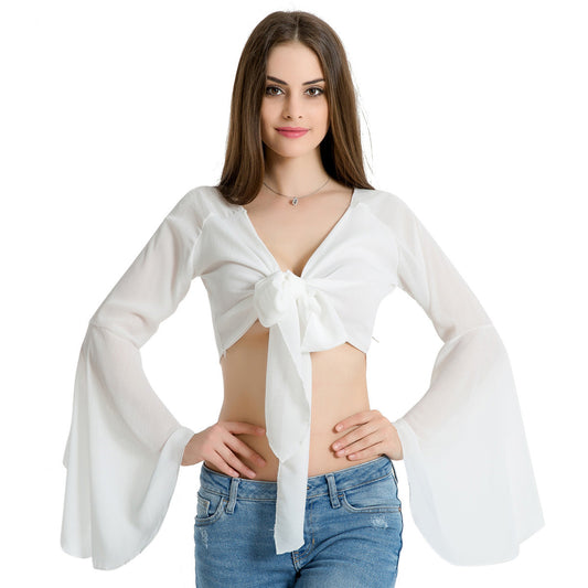 USA Size New spring White Chiffon big horn sleeve blouse
