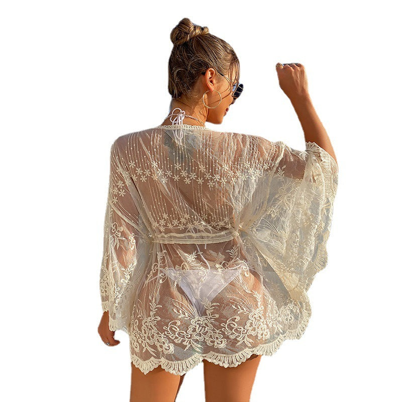Women's Swimsuit Blouse Lace Pullover Drawstring