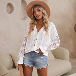 Women's Temperament Fashion V-neck Long-sleeved Lace Blouse