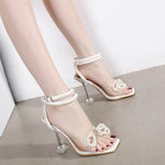 Women's Pearl Bow Sandals | square toe shoes heels | Begogi Shop |