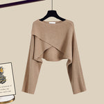 Knitted Sweater Shirt Wide Leg Pants Three-piece Set Autumn And Winter Suit Women