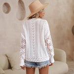 Women's Temperament Fashion V-neck Long-sleeved Lace Blouse