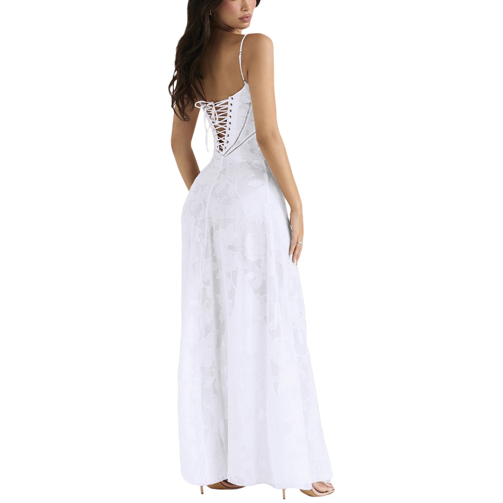 Fashion Suspender Lace Long Dress Summer Strapless Collar Elegant Evening Dresses For Women