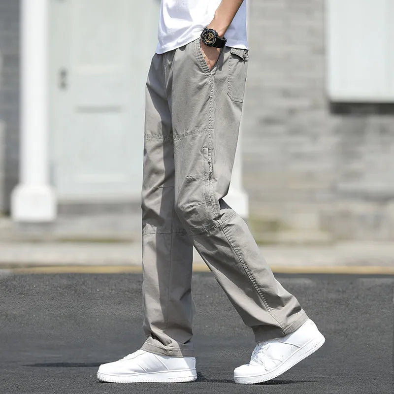Men's Plain Cotton Cargo Pants | Pants for hiking |BEGOGI SHOP | 1012 Light grey