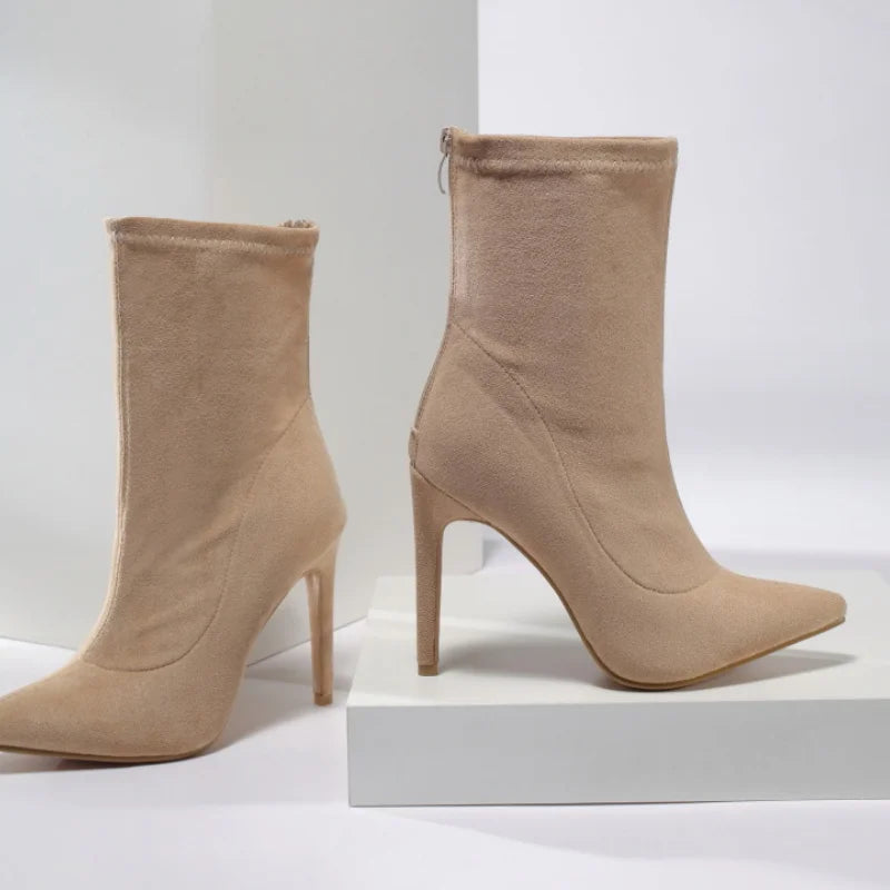 pointed toe ankle boots | Sexy Women High Heels Zipper Boots|BEGOGI SHOP | Apricot