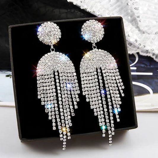 Exaggerated Rhinestone Tassel Earrings for Women | BEGOGI shop |