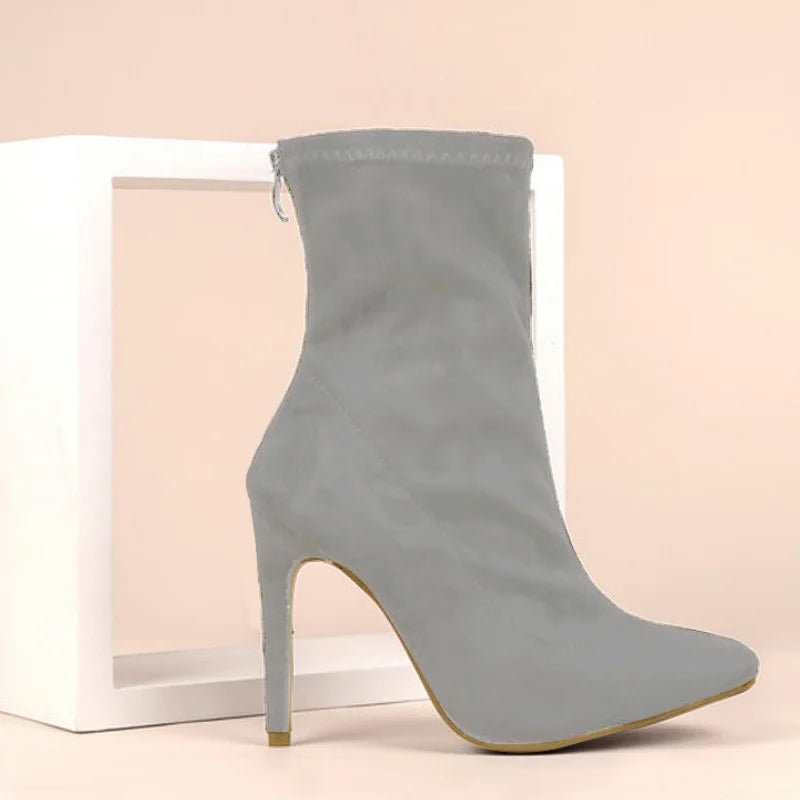 pointed toe ankle boots | Sexy Women High Heels Zipper Boots|BEGOGI SHOP | Grey