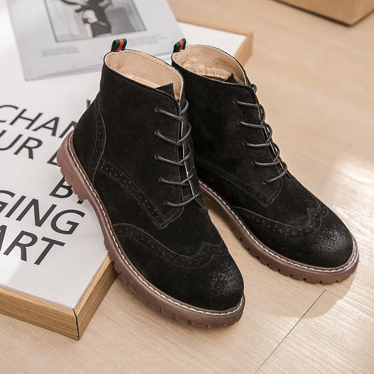 Genuine leather ankle boots for women | British lace|BEGOGI SHOP | black single