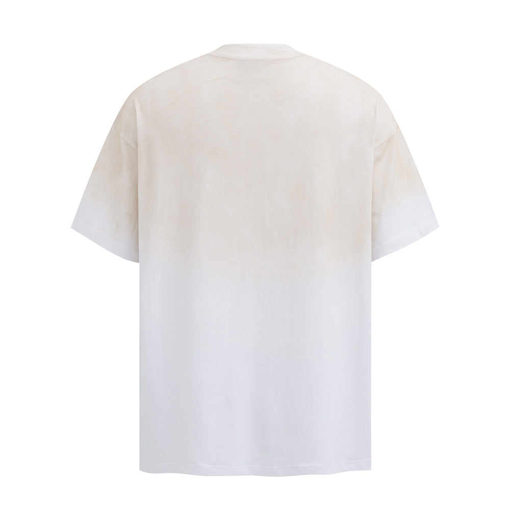 Tie-dye Gradient Short-sleeved T-shirt American Letters