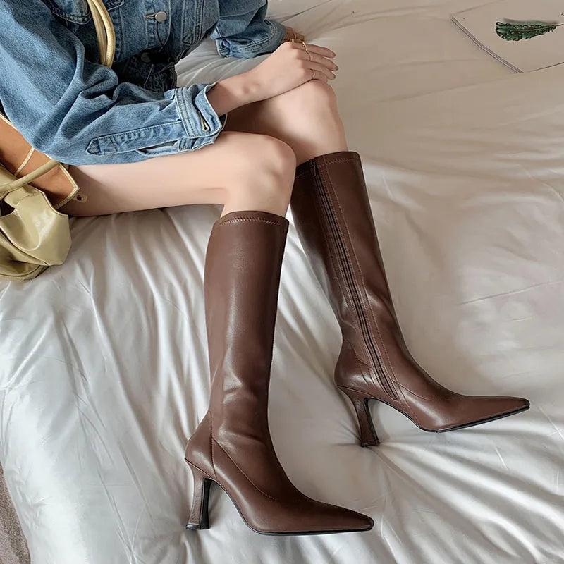 long boots | high heel knee high |BEGOGI SHOP | Brown