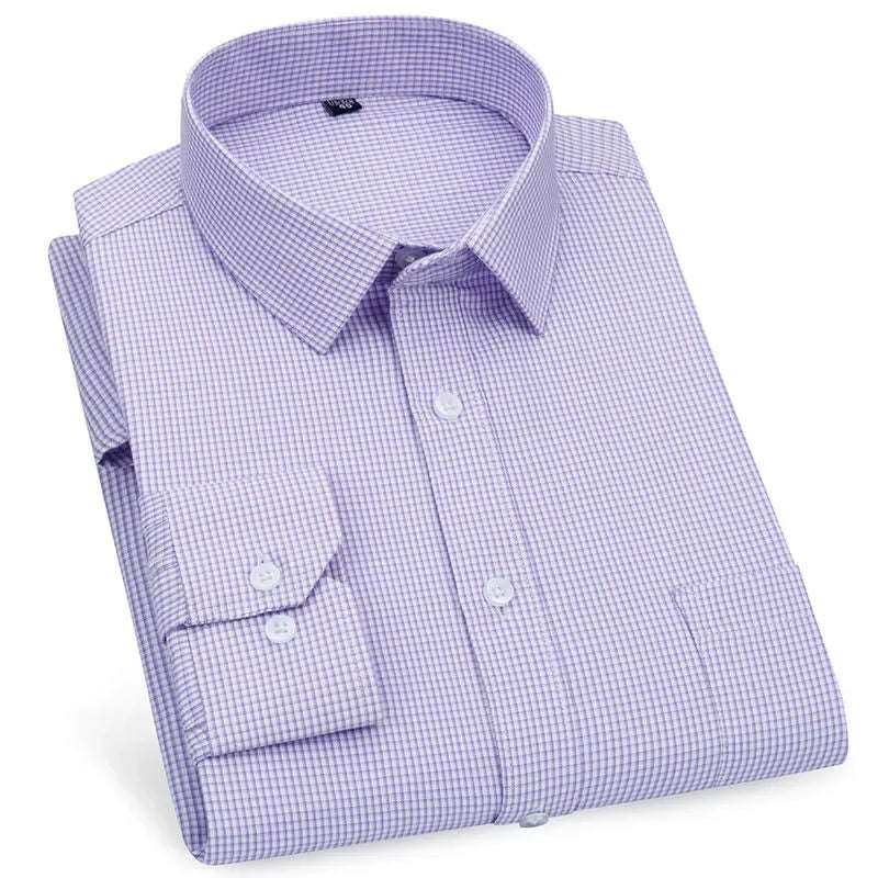 Men's Business Casual Long Sleeve Shirt |BEGOGI SHOP | Light Purple Plaid