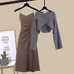 Women's fashion set | Knitted sweater | Skirt with straps |BEGOGI SHOP | 2pcs set 02