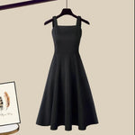 Women's fashion set | knitted sweater | skirt with straps | BEGOGI SHOP | Black Dress