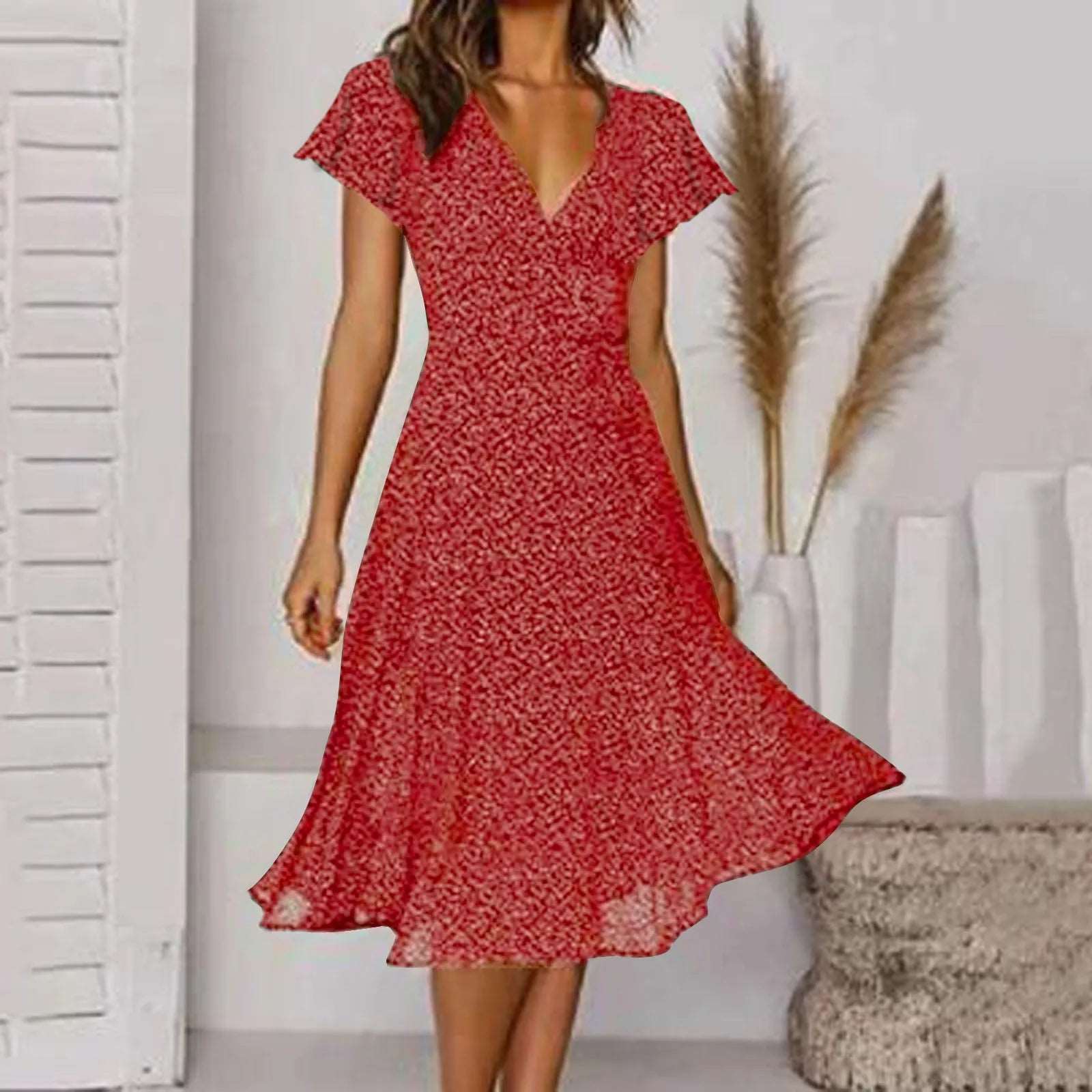 Long swing dress | Fashionable waist flowy dress |BEGOGI SHOP | Red CN