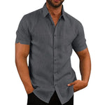 Men's Cotton Linen Short Sleeve Shirts | Casual plus size beach style |BEGOGI SHOP | GRAY