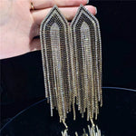 Exaggerated Rhinestone Tassel Earrings for Women | BEGOGI shop | black 1