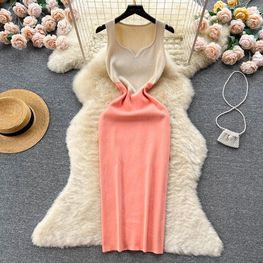 Knitted dress for women | short dress with elastic waist and open back | BEGOGI SHOP