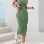 Dresses for women | Sleeveless knit dress with collar | Begogi Shop | Emerald Green