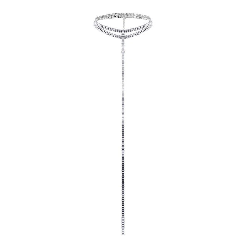Rhinestone Choker Necklace for Women | BEGOGI shop | 2-Silver 2Layer