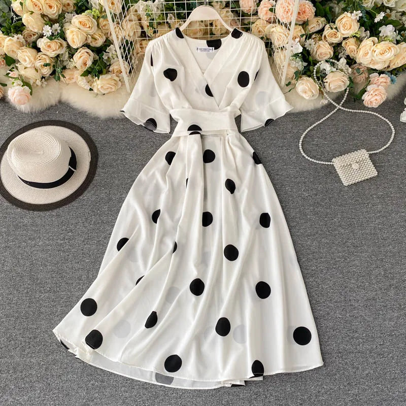 Elegant women's dress | Elegant Vintage Bandage Slim Waist | big swing long party dress | BEGOGI SHOP | WHITE One Size