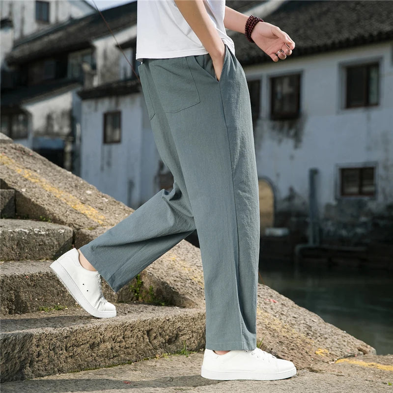 Men's Cotton Linen Wide Leg Pants | BEGOGI SHOP | green