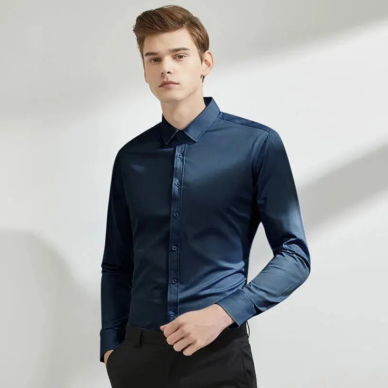 Men's Long Sleeve Shirt | BEGOGI shop | Navy blue color