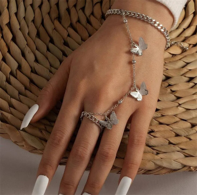 Vintage Women's Chain Bracelet and Ring Set | BEGOGI shop | Silver 03