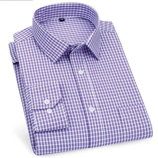 Men's Business Casual Long Sleeve Shirt |BEGOGI SHOP | Dark Purple Plaid