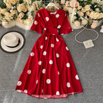 Elegant women's dress | Elegant Vintage Bandage Slim Waist | big swing long party dress | BEGOGI SHOP | Red One Size