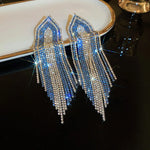 Exaggerated Rhinestone Tassel Earrings for Women | BEGOGI shop | blue