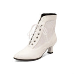 Women Victorian Leather Ankle Boots | Women's fashion lace-up shoes|BEGOGI SHOP | WHITE