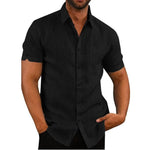 Men's Cotton Linen Short Sleeve Shirts | Casual plus size beach style |BEGOGI SHOP | black