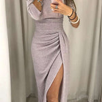 Long party dress | Long-sleeved fitted evening dress | BEGOGI SHOP | Lavender