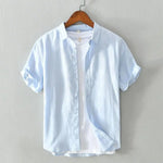 Men's Breathable Linen Sleeveless Shirt | BEGOGI shop | Sky blue cotton and linen lapel only 5 pieces left