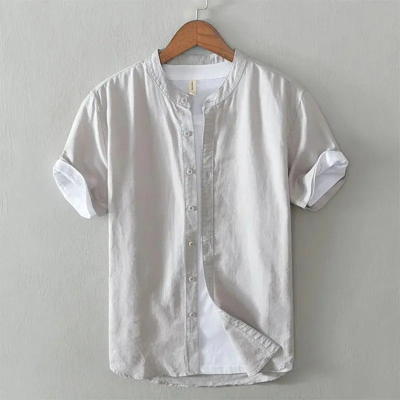 Men's Breathable Linen Sleeveless Shirt | BEGOGI shop | Stand Collar gray cotton and linen only 5 pieces left