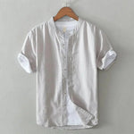 Men's Breathable Linen Sleeveless Shirt | BEGOGI shop | Stand Collar gray cotton and linen only 5 pieces left