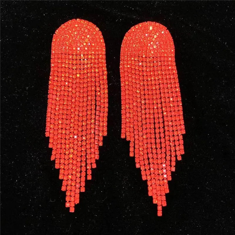 Exaggerated Rhinestone Tassel Earrings for Women | BEGOGI shop | red color 2