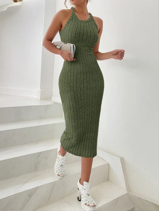 Dresses for women | Sleeveless knit dress with collar | Begogi Shop | army green