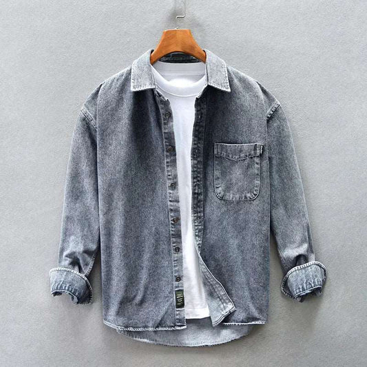 Men's Cotton Denim Shirts | Long sleeve denim shirts |BEGOGI SHOP | Blue Gray CHINA