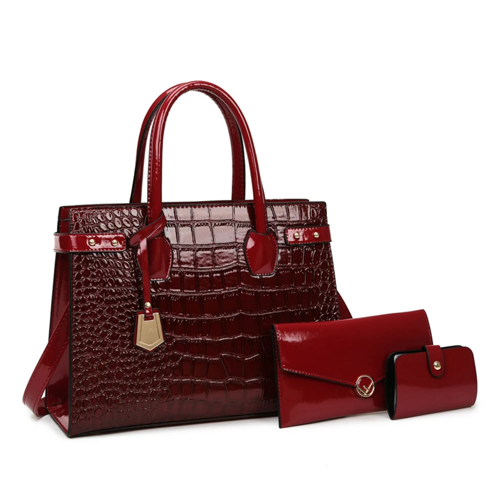 Women's bags | Crocodile Crossbody Shoulder Bags Set for Women | BEGOGI SHOP | Burgundy-3