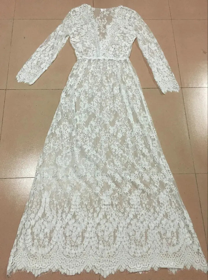 Sexy Women's Summer Dress | with deep V neckline | Transparent lace | Casual dresses | BEGOGI SHOP | WHITE