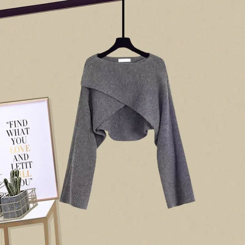 Women's fashion set | Knitted sweater | Skirt with straps |BEGOGI SHOP | only gray sweater